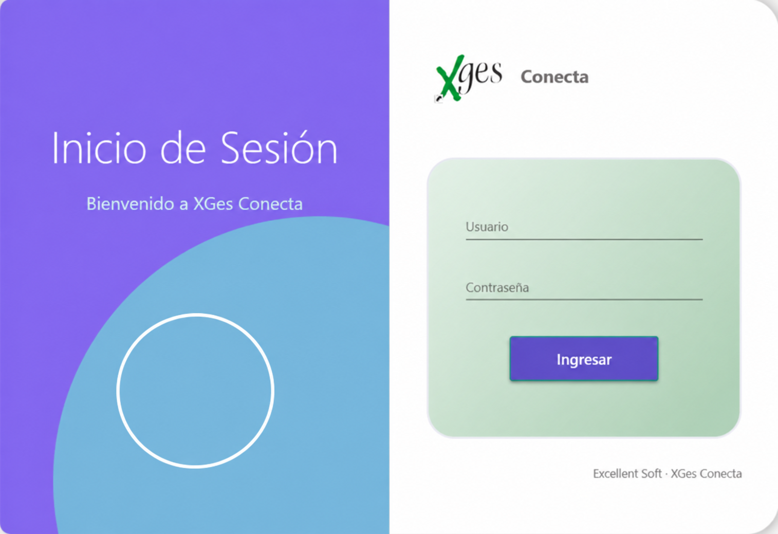 Acceso real de XGes Conecta con logo institucional circular vacío