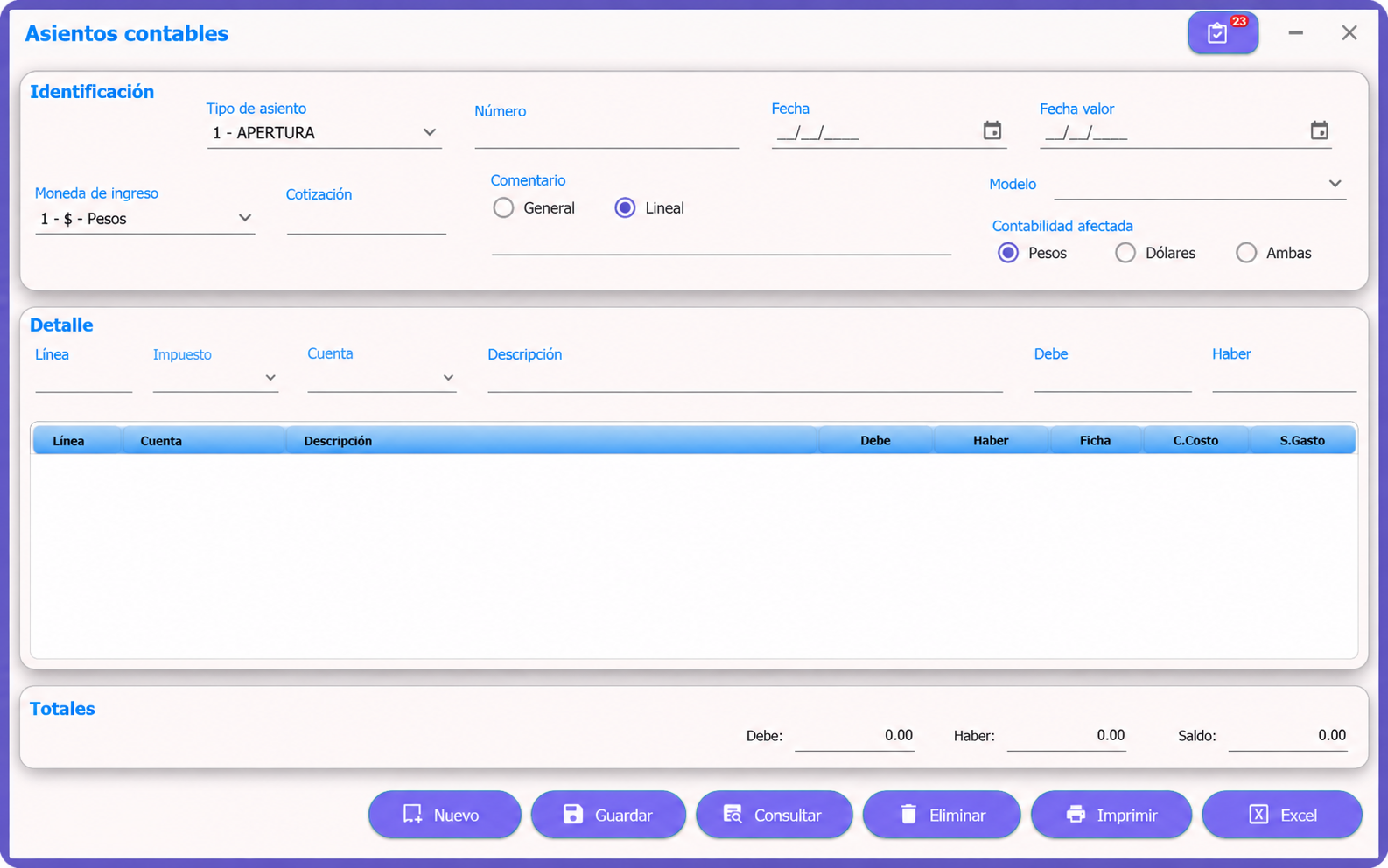 Ingreso de asientos: adaptación visual basada en la funcionalidad real y el estilo XGes NET